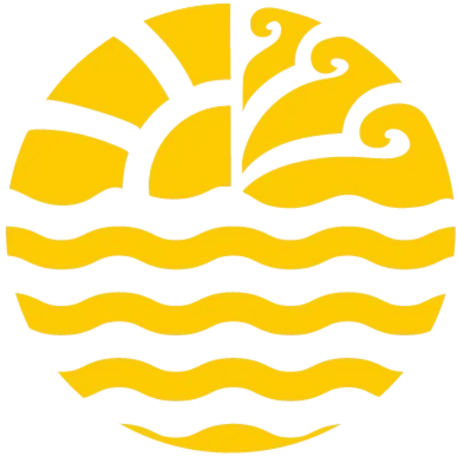 Logo de Lago Calima: un sol amarillo y olas estilizadas dentro de un círculo, representando el destino.